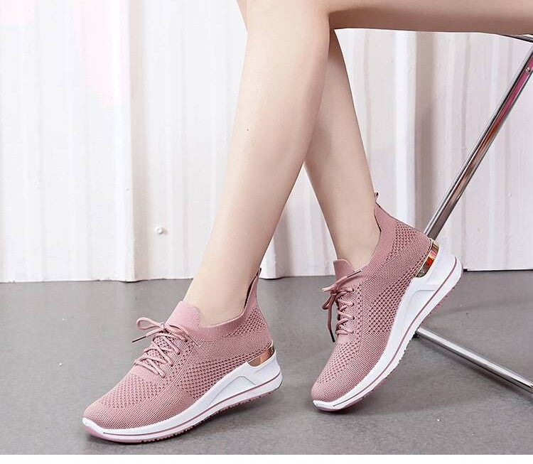 Autumn New Style Wedge Heel Outer Knit Women's Shoes Thick Sole Breathable Casual Shoes