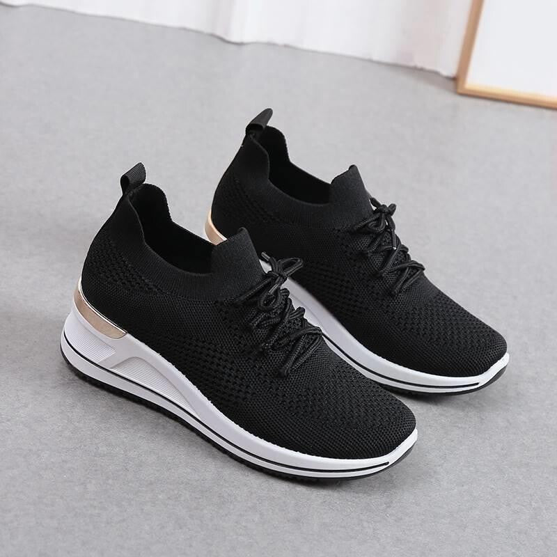 Autumn New Style Wedge Heel Outer Knit Women's Shoes Thick Sole Breathable Casual Shoes
